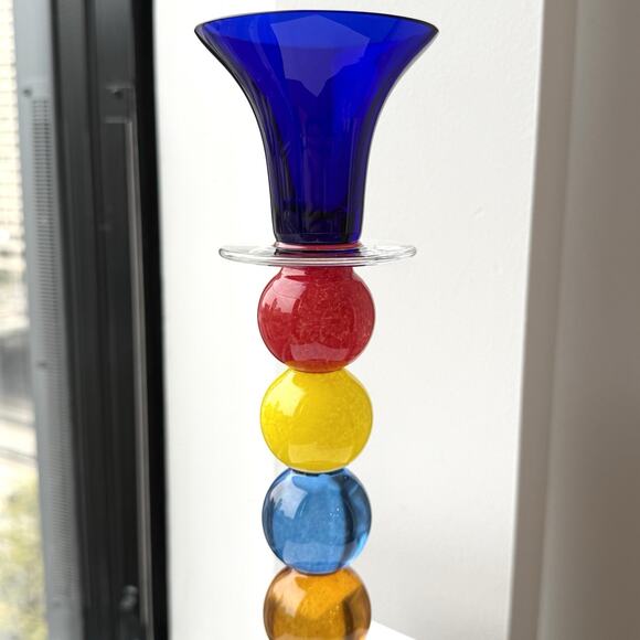 Jiri Suhajek Czech Moser Studio Art Glass Candlestick 10 1/2" - Colorful Rainbow - Picture 7 of 11
